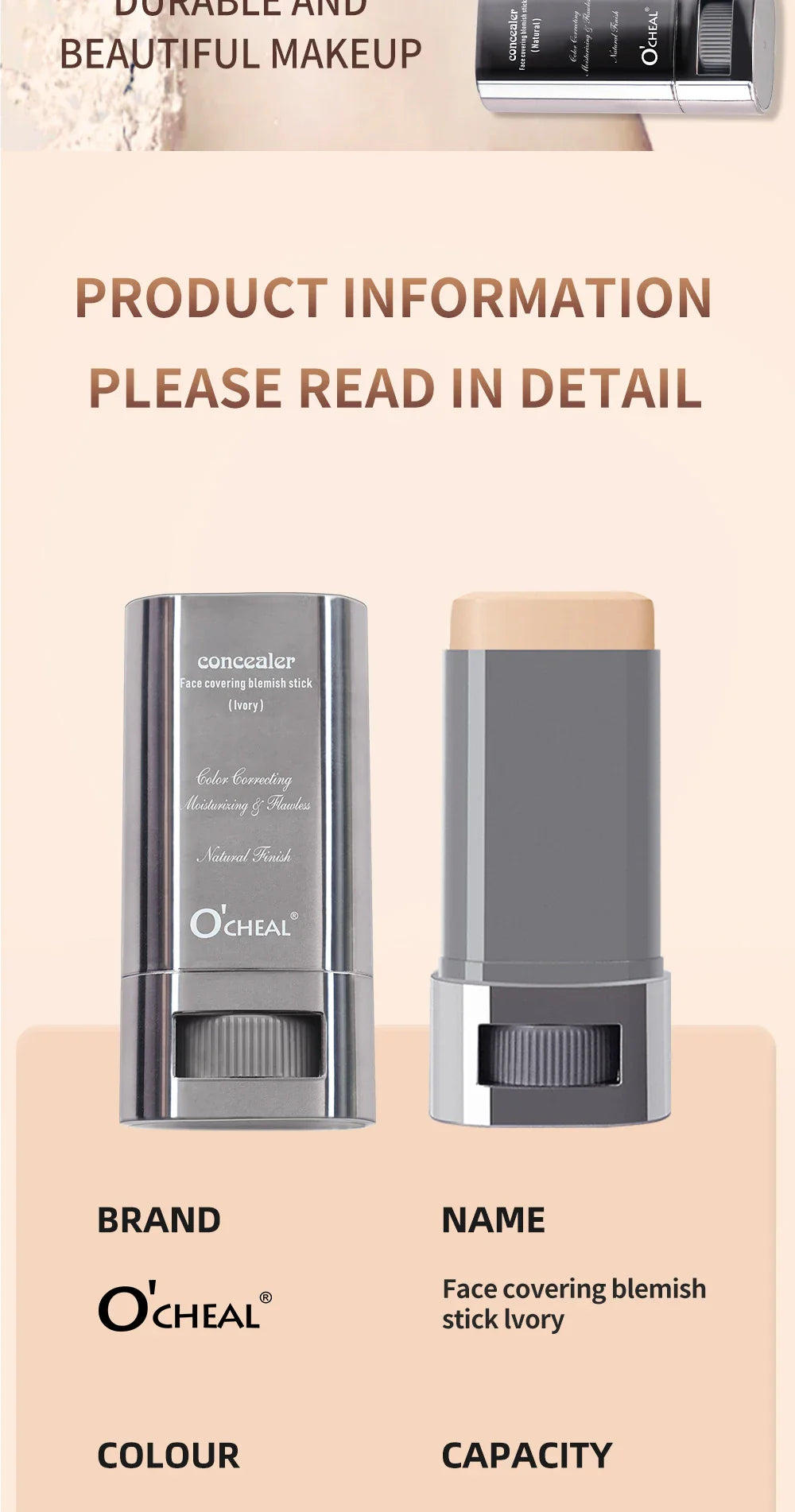 Ocheal Face Foundation Contour Stick – Long-Wear Lightweight Concealer & Blemish Brightening Makeup