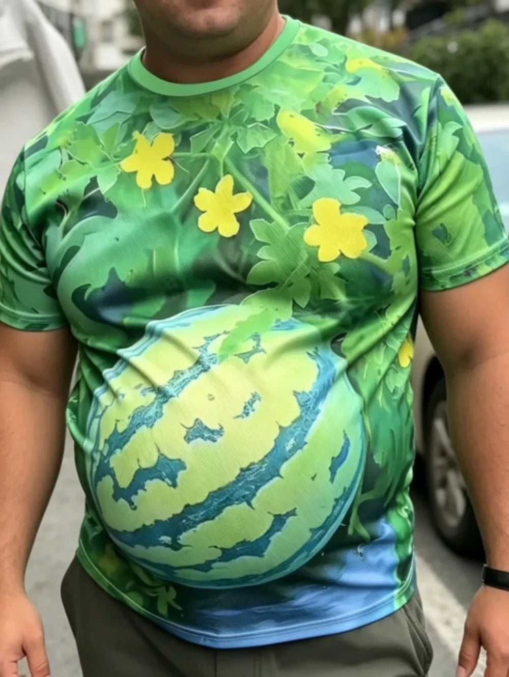 Men’s Watermelon Graphic T-Shirt - Funny 3D Fruit Print Oversized Summer Tee