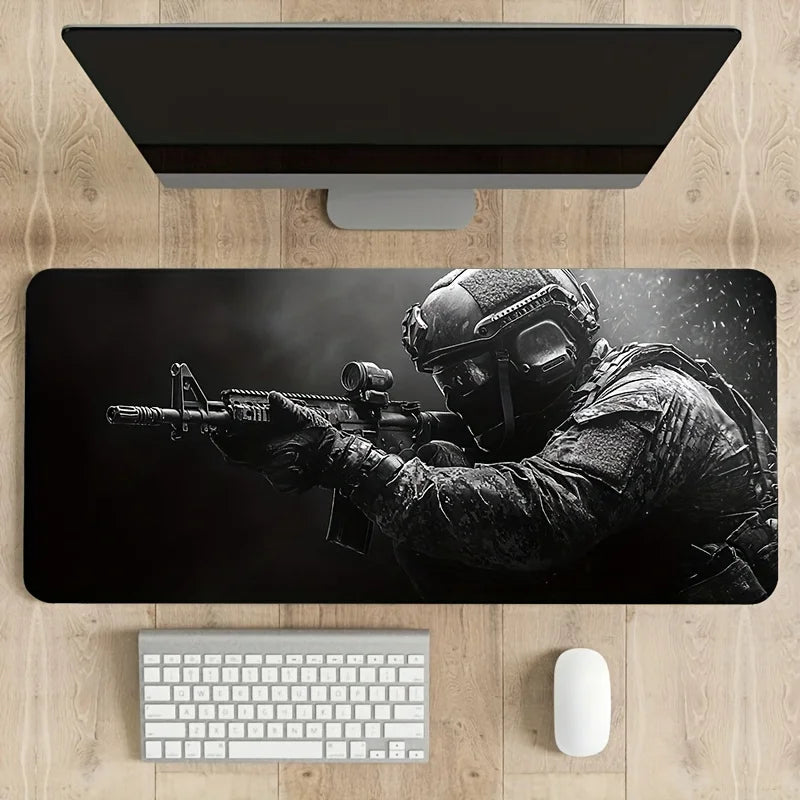 XXL Tactical Soldier Mouse Pad — Large Non-Slip Gaming Desk Pad with Stitched Edges