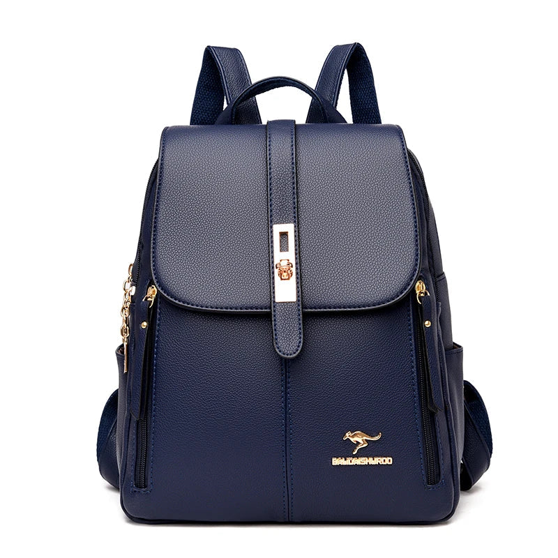 Luxury Leather Backpack for Women - Vintage Black Daypack, Casual School Bag for Girls, Mochila Rucksack Style