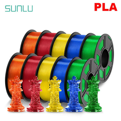 SUNLU 10KG 3D Printer Filament Set – 1.75mm PLA, PETG, PLA+ & Clear, 10 Rolls x 1KG Neatly Wound for 3D Printers & 3D Pens