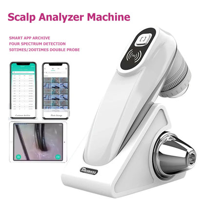 WiFi Scalp & Skin Analyzer Microscope – 50X–200X Hair Follicle Detection UV Magnifier with App Support Professional Facial Skin Tester