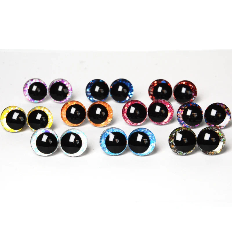 20pcs 3D Cartoon Glitter Doll Safety Eyes – Strange Eyes with Hard Washer, 16mm-30mm for Toys