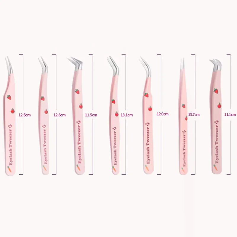 6 Types False Eyelash Tweezers — Stainless Steel Anti-Static Curved & 3D Lash Tools