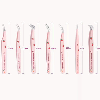 6 Types False Eyelash Tweezers — Stainless Steel Anti-Static Curved & 3D Lash Tools
