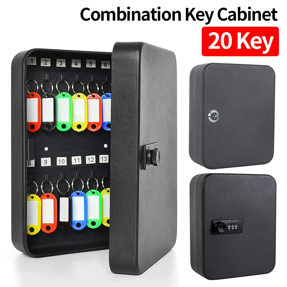Combination Key Cabinet – Wall-Mounted 20 Key Organizer with Key/Code Lock for Secure Key Storage