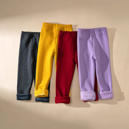 Winter Girls’ Fleece-Lined Thickened Trousers – Slim-Fit, Elastic Candy-Colored Pants to Keep Your Princess Cozy