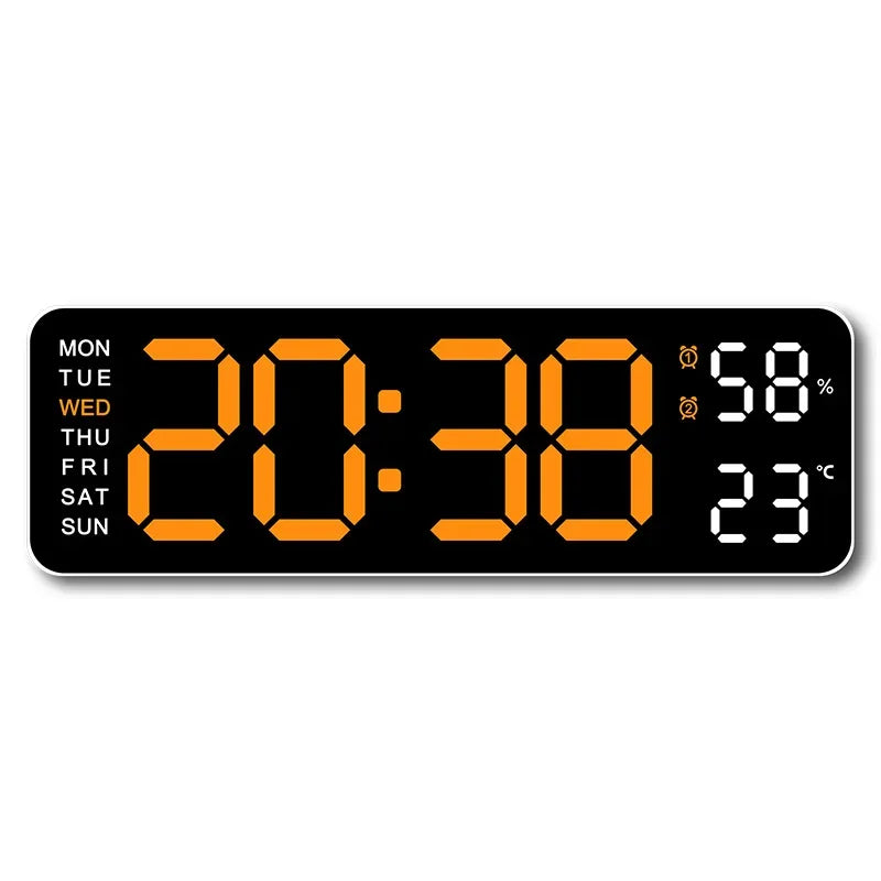 9-Inch Digital Wall Clock — USB Powered LED Table Clock with Temperature, Humidity, Week Display, Auto Dimmer, DST, 12/24H & Alarm