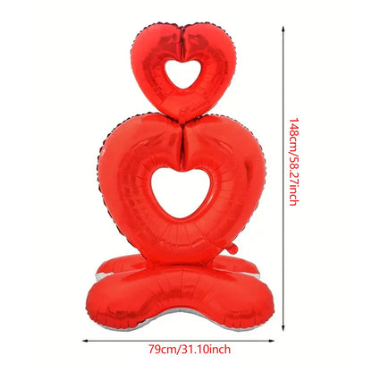 Happy Valentine’s Day Heart Balloon Stand Set – Love Bear & Heart-to-Heart Balloons Wedding Party Decoration