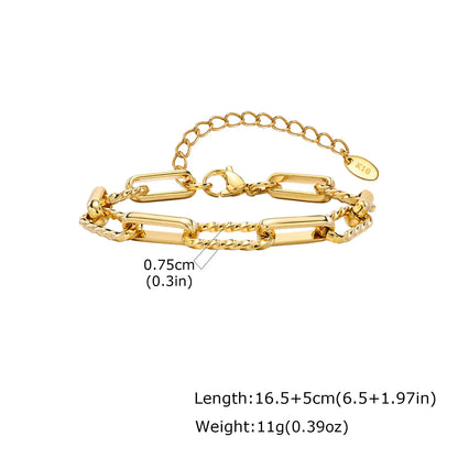 Women's Two-Tone Twist Paperclip Bracelet – Chunky Stainless Steel Adjustable 18K Gold Plated Link Jewelry