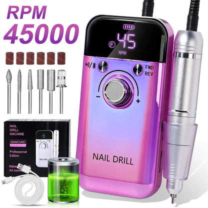 45000RPM Electric Nail Drill – Professional Rechargeable Nail File for Gel Nails, Portable Manicure Tool
