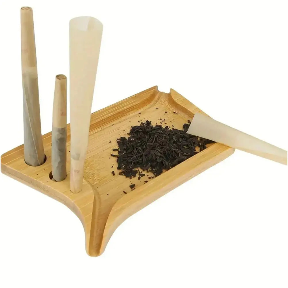 Bamboo Wood Herb & Tobacco Rolling Tray Set – Cleaning Brush, Pre-Roll Smoke Roller, Multipurpose Accessories