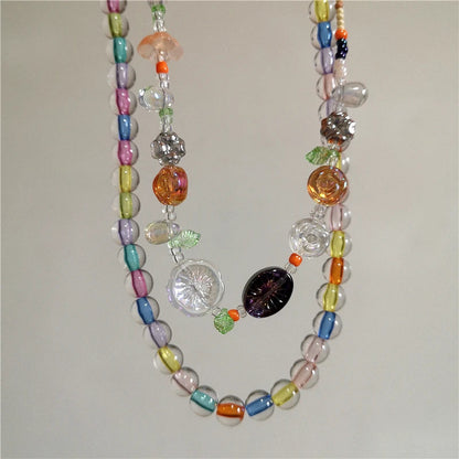 Y2K Strawberry Charm Choker Necklace - Ceramic Dog Pendant Acrylic Beaded Colorful Bow Aesthetic Jewelry for Women