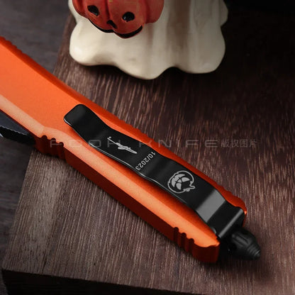 FOOH Knife Studio Halloween UltraTech Micro EDC Tool – Tactical D2 Steel with CNC Aluminum Orange Handle Comb
