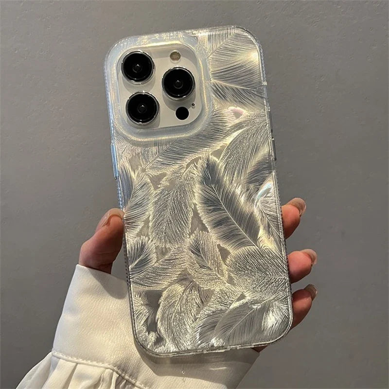 Fashion Laser Gradient Feather Phone Case – Shockproof Silicone Cover for iPhone 11 15 14 13 12, Pro Max & Pro Models