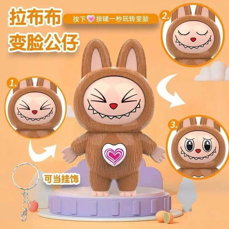 Labubu Cartoon Q-Version Face-Changing Doll Keychain – Kawaii Backpack Toy & Stress Relief Gift