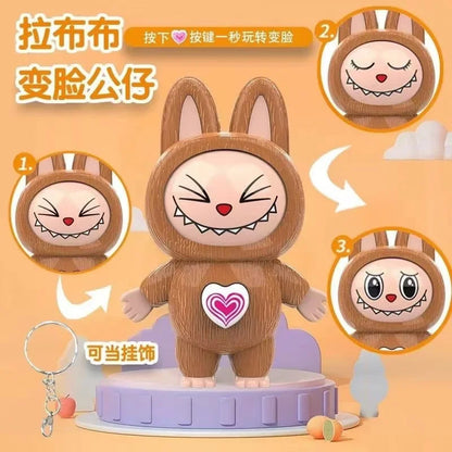 Labubu Cartoon Q-Version Face-Changing Doll Keychain – Kawaii Backpack Toy & Stress Relief Gift