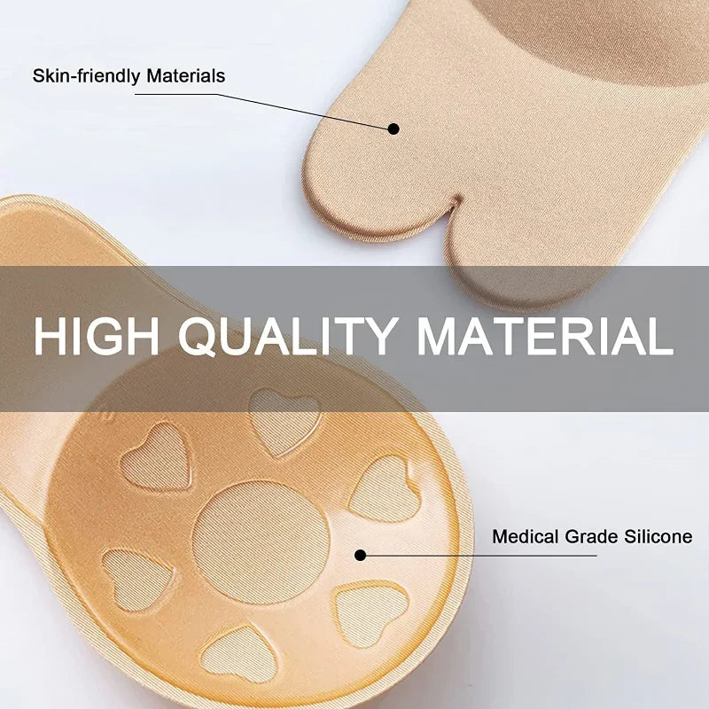 Women’s Push-Up Adhesive Bra – Strapless Silicone Bra, Reusable Breast Lift Tape & Nipple Covers