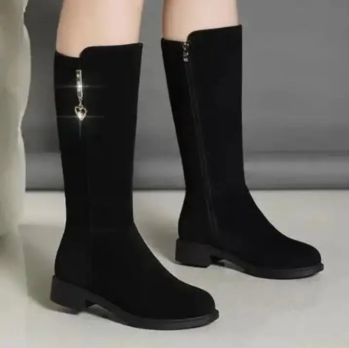 2025 Women’s Plush Snow Boots – Casual Flat Cotton Thigh-High Winter Shoes with Side Zipper