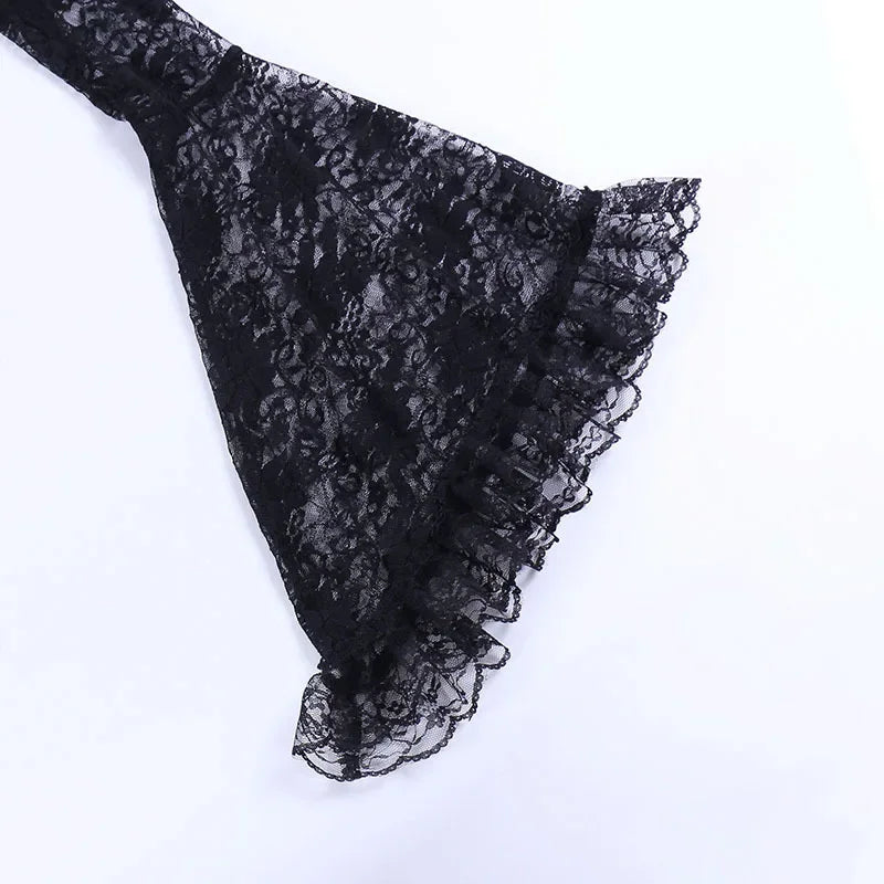 Lace Gothic See-Through Shrug Top – Black Flare Sleeve Crop Top, Vintage Punk Style for Women