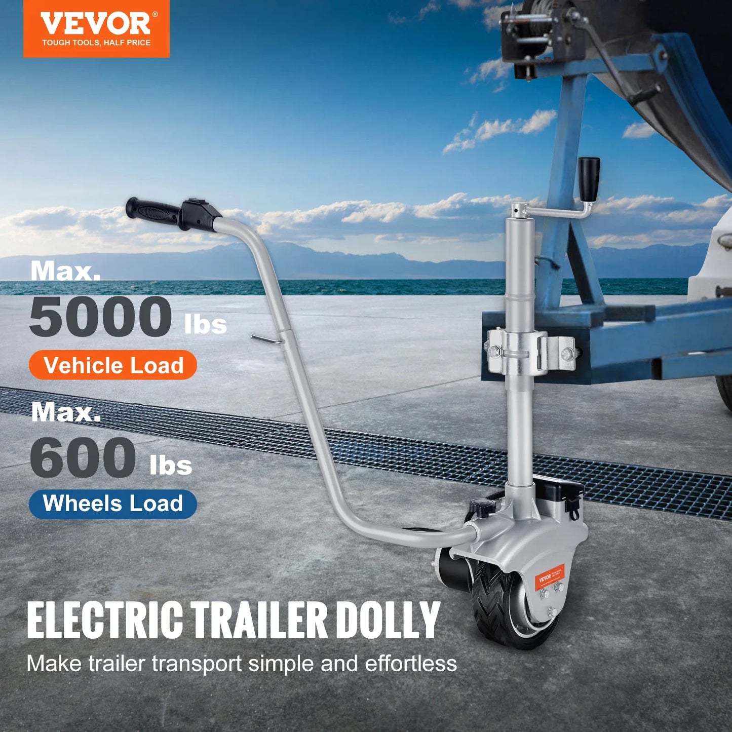 VEVOR 5000lbs Electric Trailer Dolly – 12V Jockey Wheel with 22 ft/min Speed & Adjustable Height for Caravan & Boat Moving