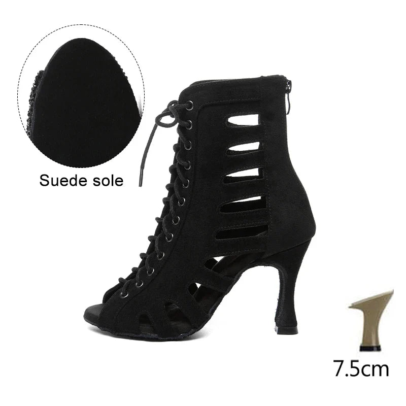 HROYL Women’s Latin Dance Shoes – Lace-Up Hollow Fish Mouth Jazz & Tango High Heels 6-10CM