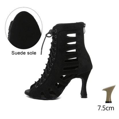 HROYL Women’s Latin Dance Shoes – Lace-Up Hollow Fish Mouth Jazz & Tango High Heels 6-10CM