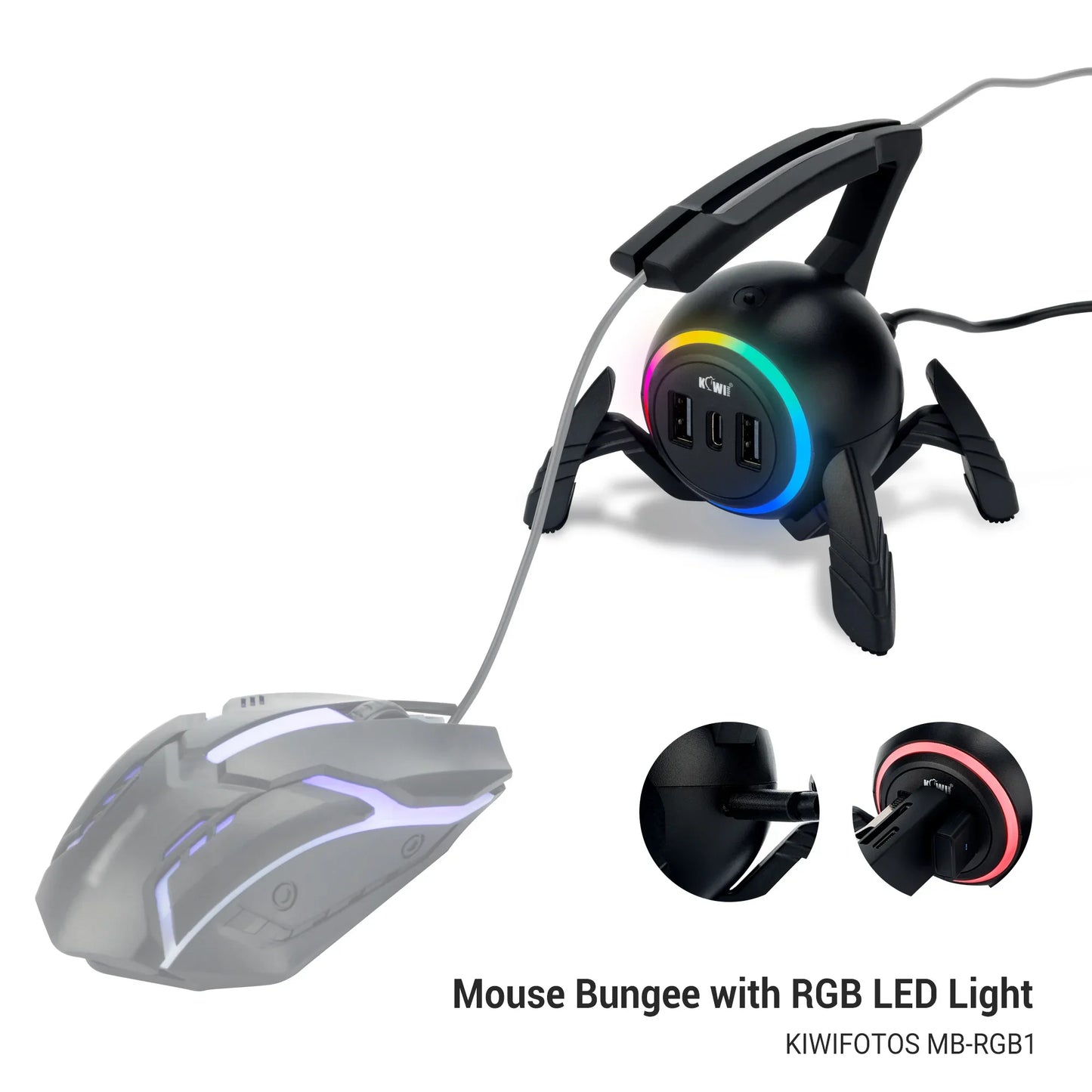 RGB Mouse Bungee with USB Hub – Flexible Mouse Cable Holder and Cord Organizer for Gaming and Esports