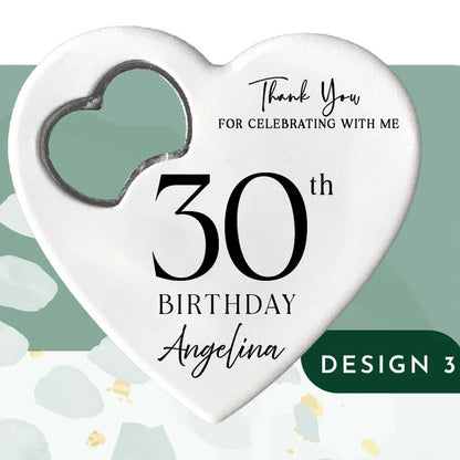 Custom Heart-Shaped Magnet Bottle Opener – 10-30pcs Engraved Bridal Shower & Wedding Party Favors in Bulk
