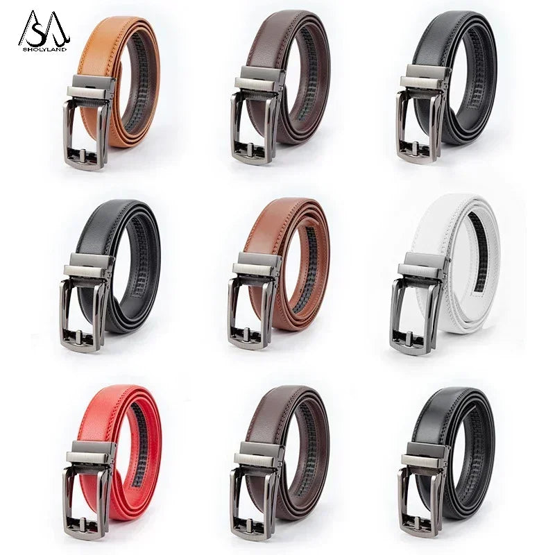 Men’s Classic Leather Belt – Trendy Two-Layer Cowhide with Alloy Automatic Buckle for Business & Casual Wear