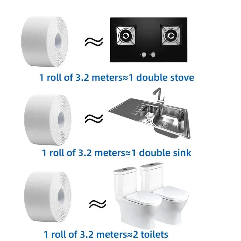 Self-Adhesive PVC Sealing Tape – Waterproof, Oil-Proof Caulk Strip for Kitchen, Bathroom, Sink & Toilet (1/2/3.2M)