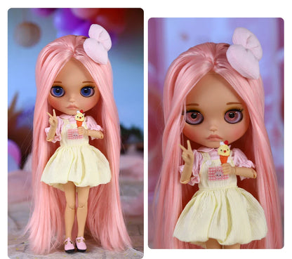 ICY DBS Blyth Doll – 1/6 BJD Joint Body, 30cm Brown Skin Matte Face with Bow, Cute Anime Girl Gift