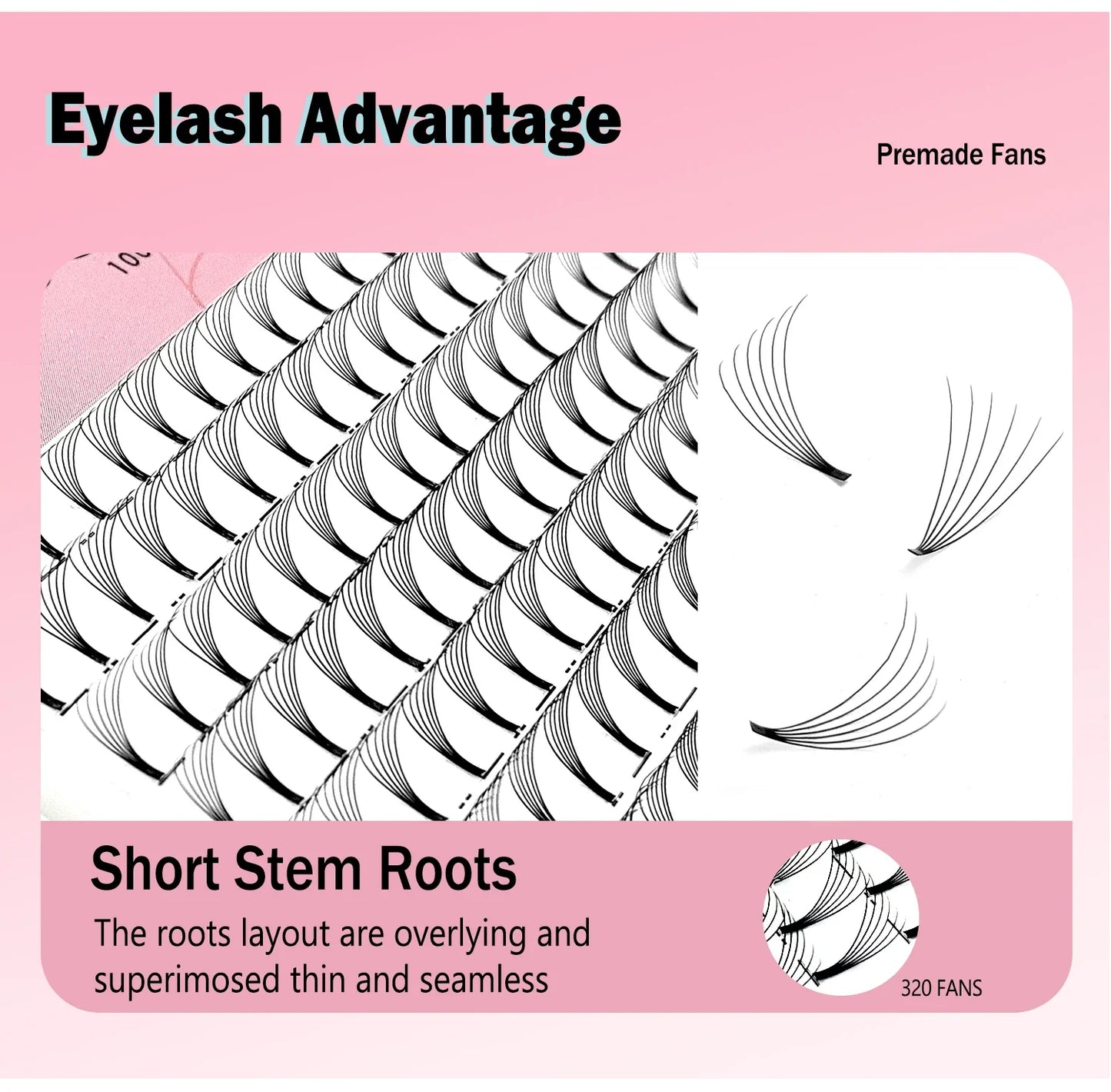 CoMango Wispy Premade Volume Lash Fans – 3-10D Individual Short Stem Faux Mink Russian Eyelash Extensions, 320 Fans