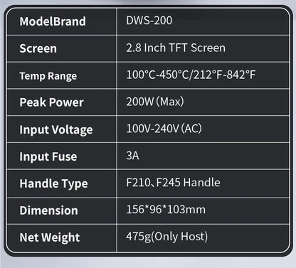 FNIRSI DWS-200 200W Power Soldering Iron Station | C210 C245 Handle for Electronic Welding & Rework
