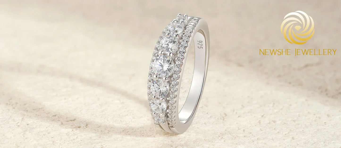 Newshe 925 Sterling Silver Eternity Ring — 1.1ct Round AAAAA CZ Wedding Band for Women, Sizes 4–13