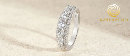 Newshe 925 Sterling Silver Eternity Ring — 1.1ct Round AAAAA CZ Wedding Band for Women, Sizes 4–13