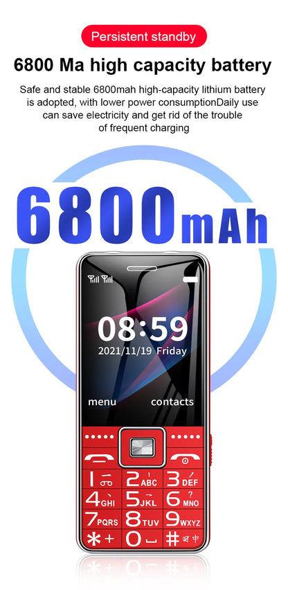 GSM 2G G600 BAR Phone – Dual SIM, 6800mAh Battery, SOS Button, 2.4" Screen, MP3 Recorder Mobile Cellphone for Seniors