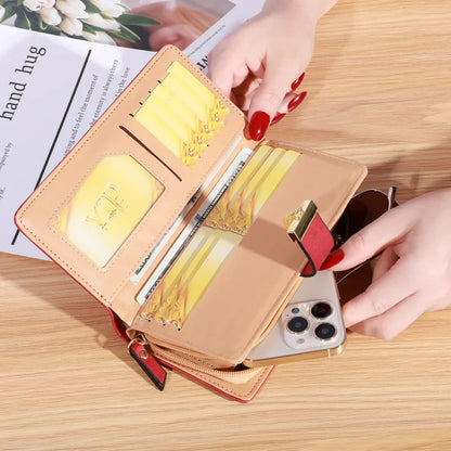 Women’s Long PU Leather Wallet – Gold Hollow Leaf Design Clutch Purse with Coin Pocket & Card Holders