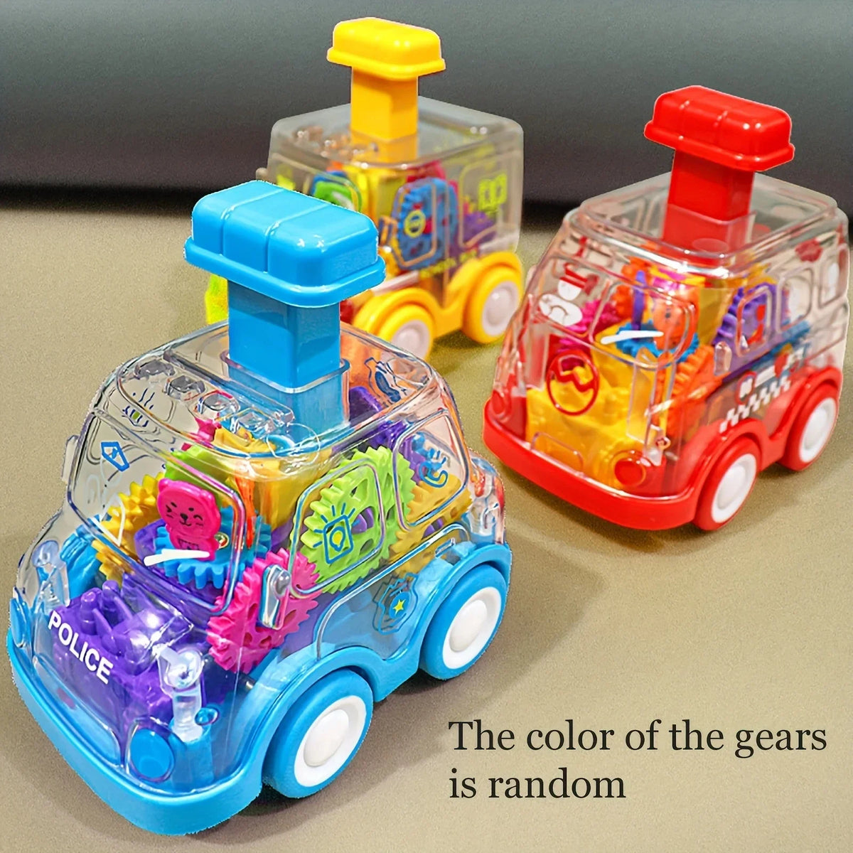 Baby Cartoon Gear Car Toy - Inertia Pull-Back Transparent Rebound Car for Kids’ Birthday Gifts