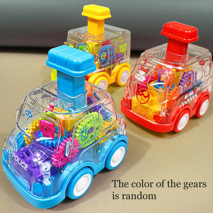 Baby Cartoon Gear Car Toy - Inertia Pull-Back Transparent Rebound Car for Kids’ Birthday Gifts