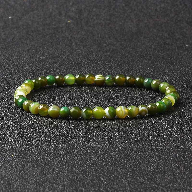 4mm Natural Stone Bead Stretch Bracelet for Men & Women – Agate Lava Handmade Reiki Crystal Jewelry