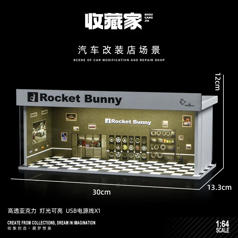 1/64 Scale Model Parking Space — Simulated Scene with Lights for Car Display (Figures & Cars Not Included)