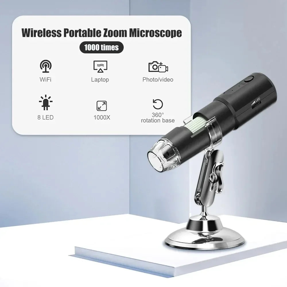 Portable 1000x Digital WiFi Wireless Microscope & Skin Scalp Analyzer for Mobile Phone Connection