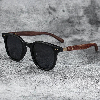 Retro Wood Grain Polarized Sunglasses for Men & Women – UV Protection Eyewear for Cycling, Outdoor & Street Photography