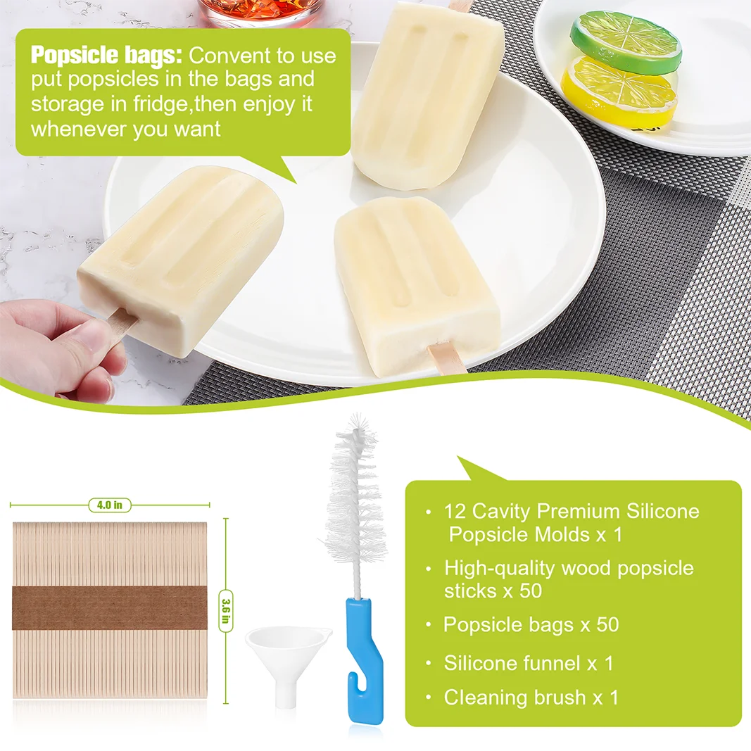 Summer Ice Cream Tools with Wooden Sticks - Silicone Popsicle Molds for Custom Mini Ice Cream Popsicles