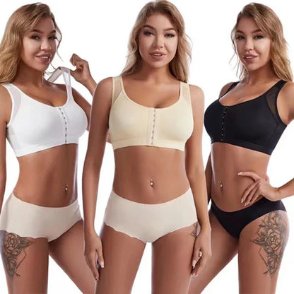 Ultimate Support and Comfort: Front Closure Posture Corrector Lift-Up Bra - Push-Up Cross Back Underwear for Women, Shockproof Sports Fitness Vest Bras in Sizes S-5XL
