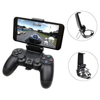 PS4 Mobile Cell Phone Stand: Controller Mount Hand Grip for PlayStation 4 Gamepad - Compatible with Samsung S9 S8, Phone Clip Holder
