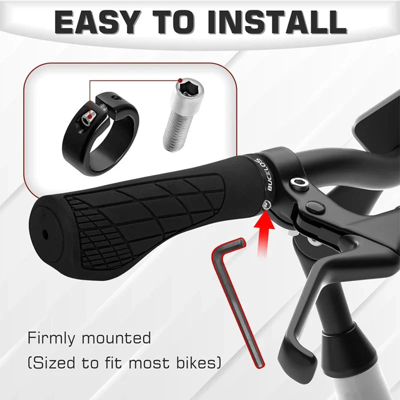 BUCKLOS Ergonomic MTB Handlebar Grips — Comfortable Soft Rubber Lock-On Bicycle Grips for Mountain Bikes
