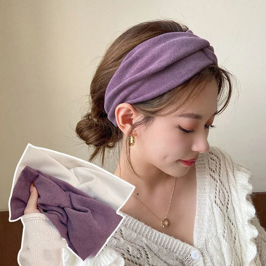 Women’s Elegant Solid Cross Woolen Elastic Headband – Thickened Warm Fashion Hairband Turban Bandana for Outdoor Casual Wear