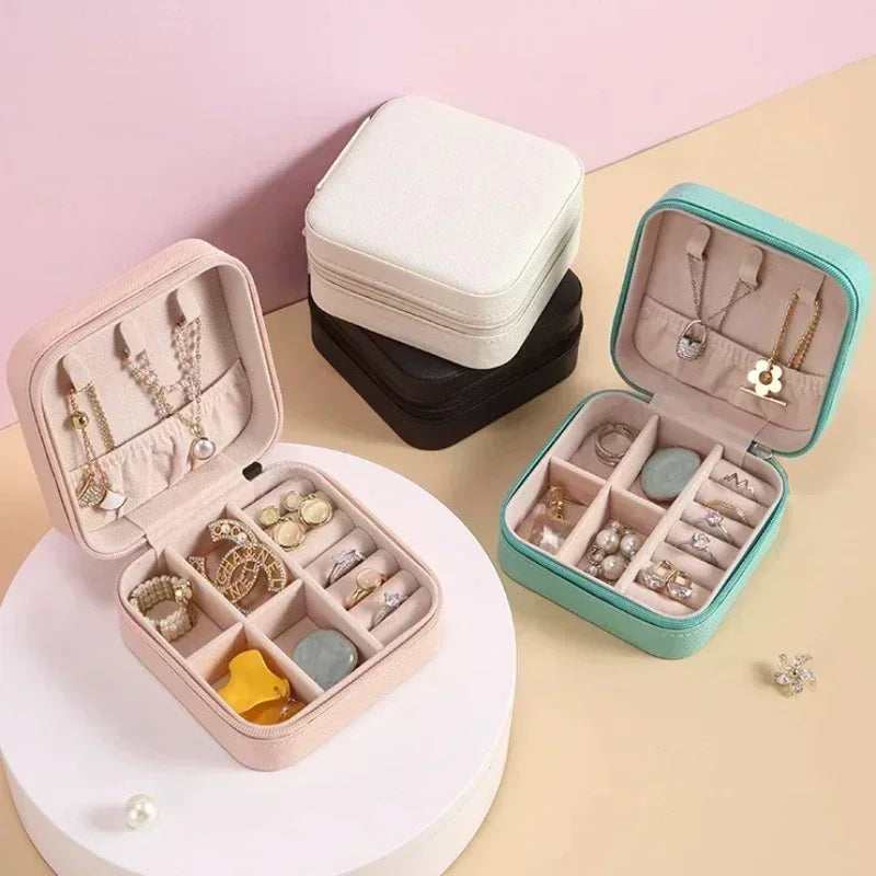 Mini Portable Jewelry Storage Box - Travel Jewelry Organizer with PU Leather Display Case for Earrings, Necklaces, and Rings